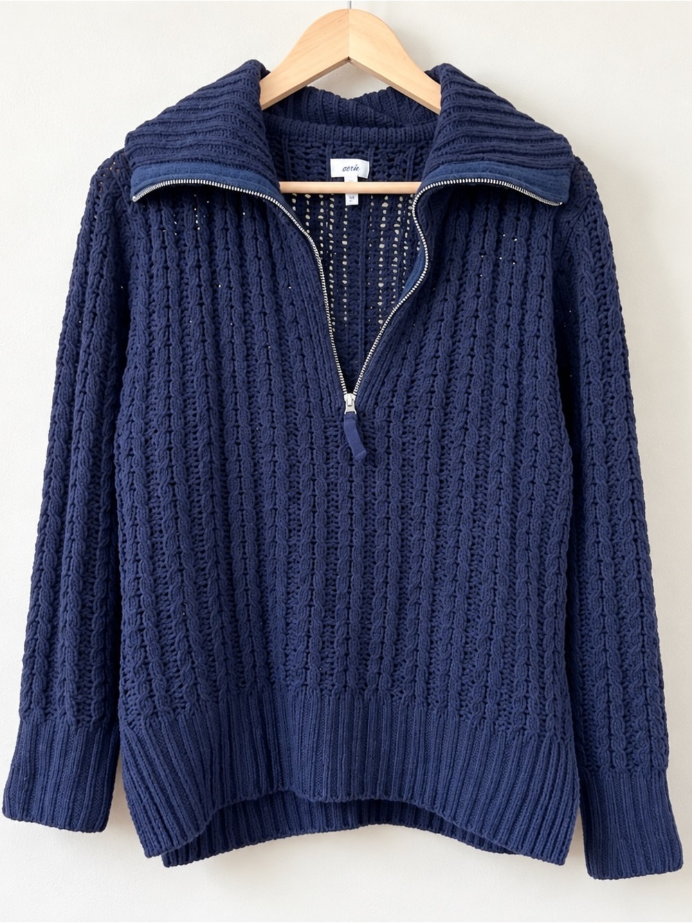 aerie Navy Cable-Knit Half-Zip Turtleneck Sweater
